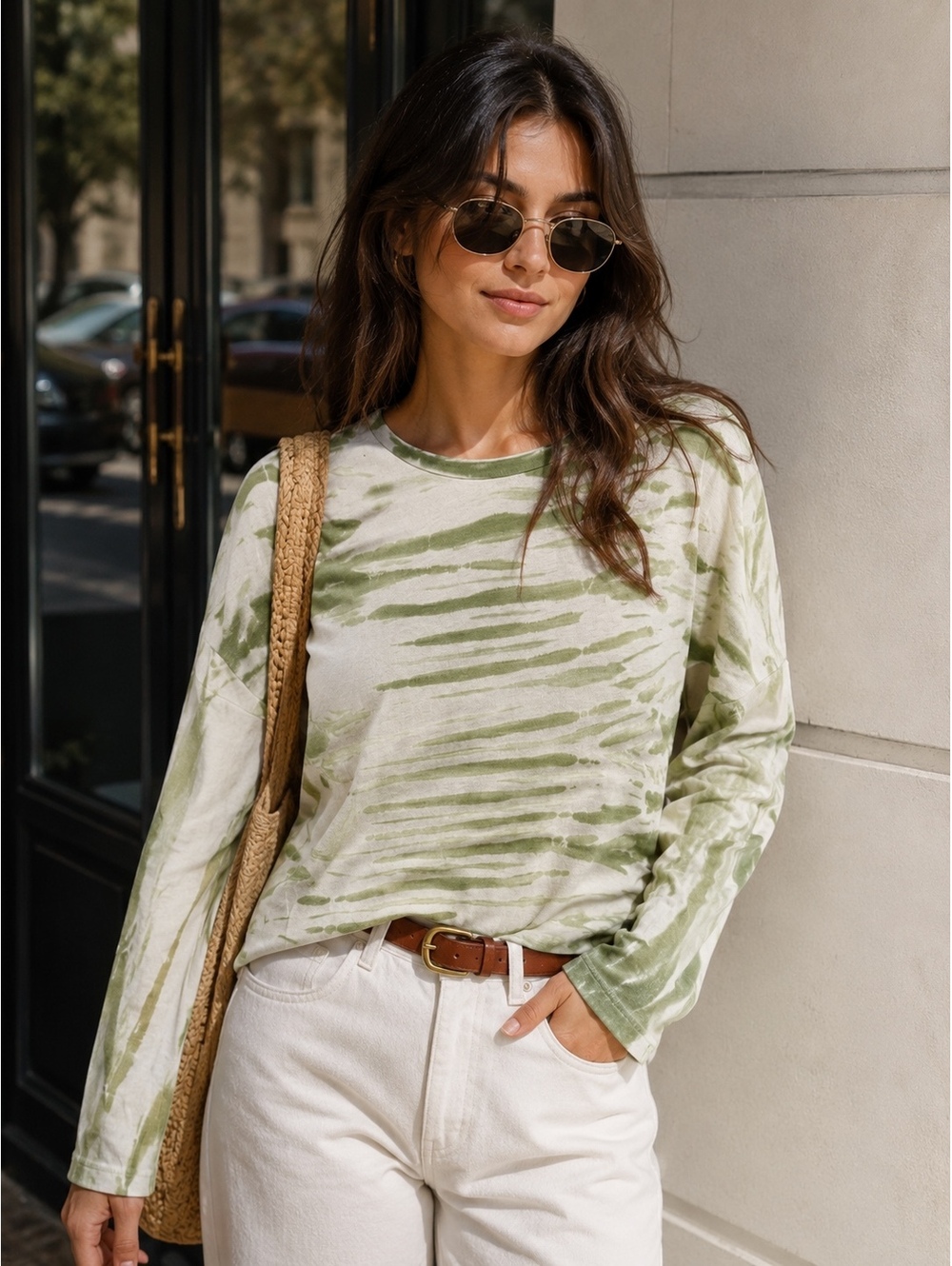 NWT Reformation Jeans Eddie Long Sleeve Tee Pistachio Stripe Size S Cotton